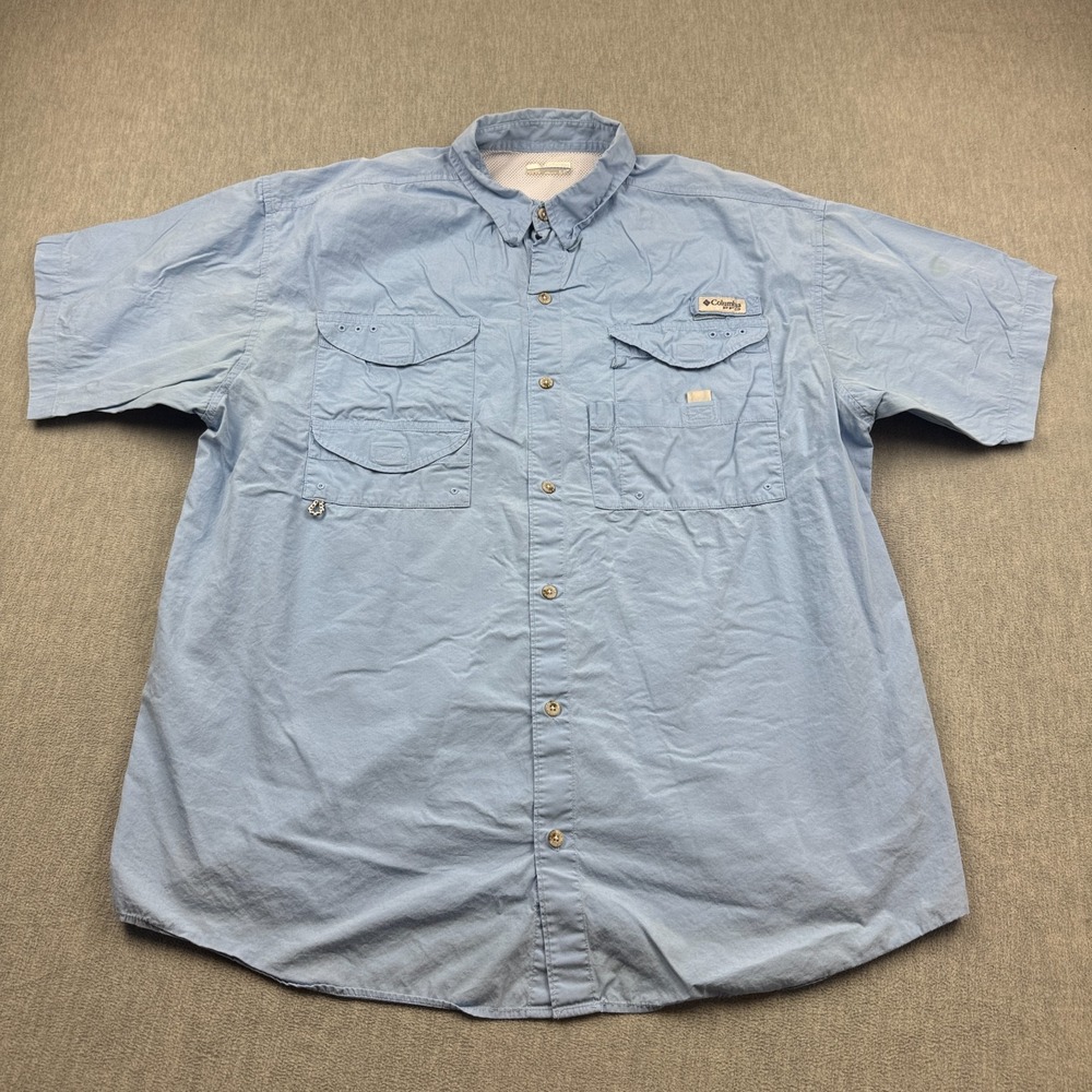Columbia Shirt Mens XL Blue PFG Vented Short Sleeve Breathable Fishing Hunt